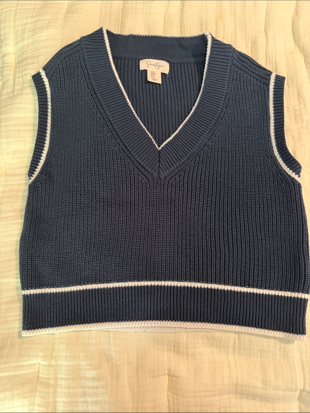 Jessica Simpson Navy V-Neck Sweater Vest with White Trim
